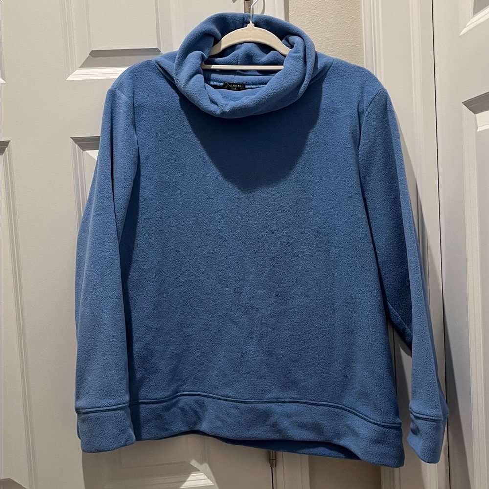 Talbots XL petite blue COWL TURTLENECK pullover soft cozy fleece warm top EUC